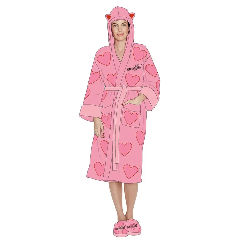 DC Comics Harley Quinn Hearts Pink ladies fleece bathrobe product photo