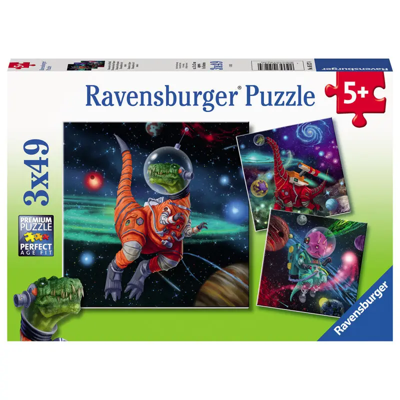 Dinosaurs in space puzzle 3x49pcs product photo