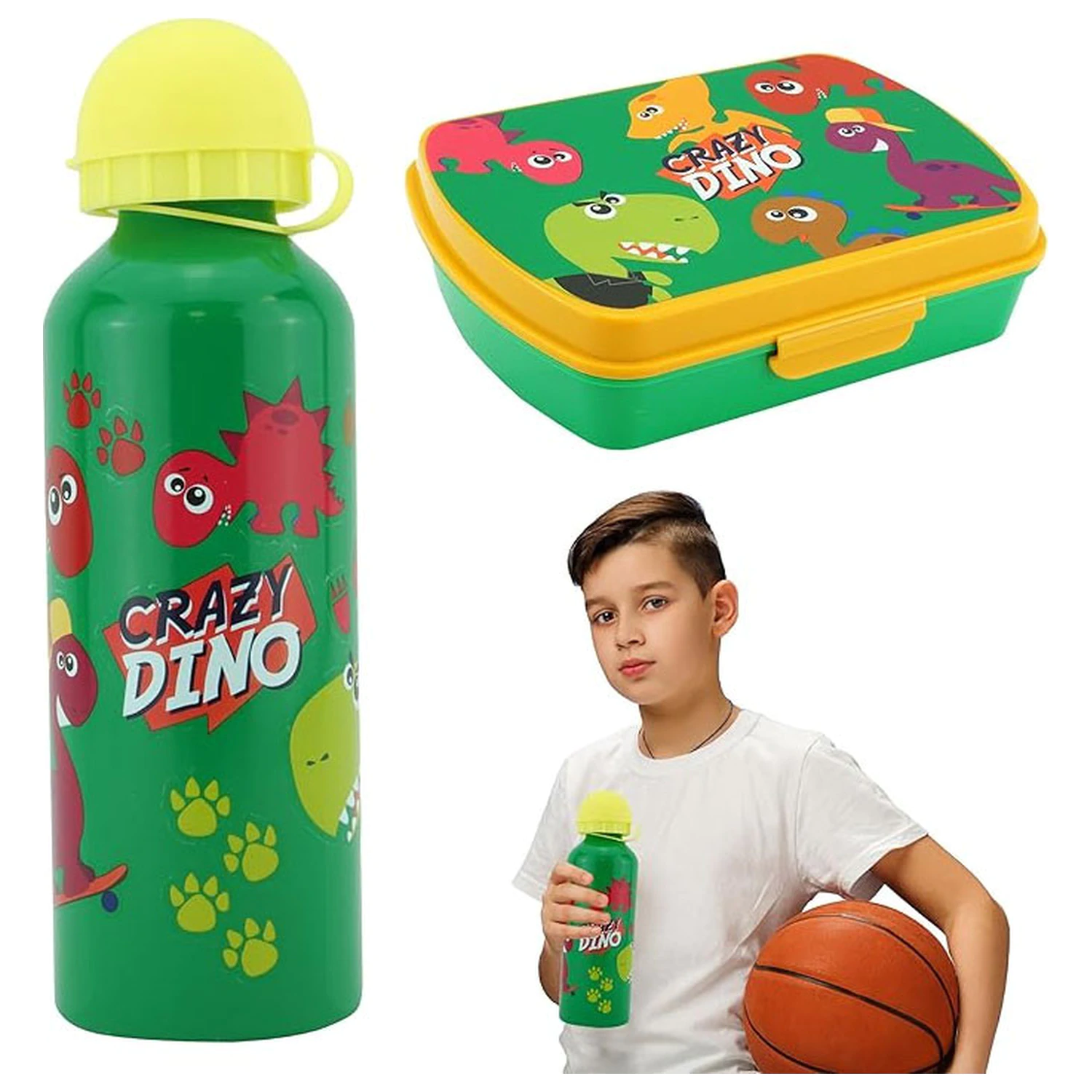 Dinosaur Crazy Sandwich Box + Aluminium Water Bottle Set product photo