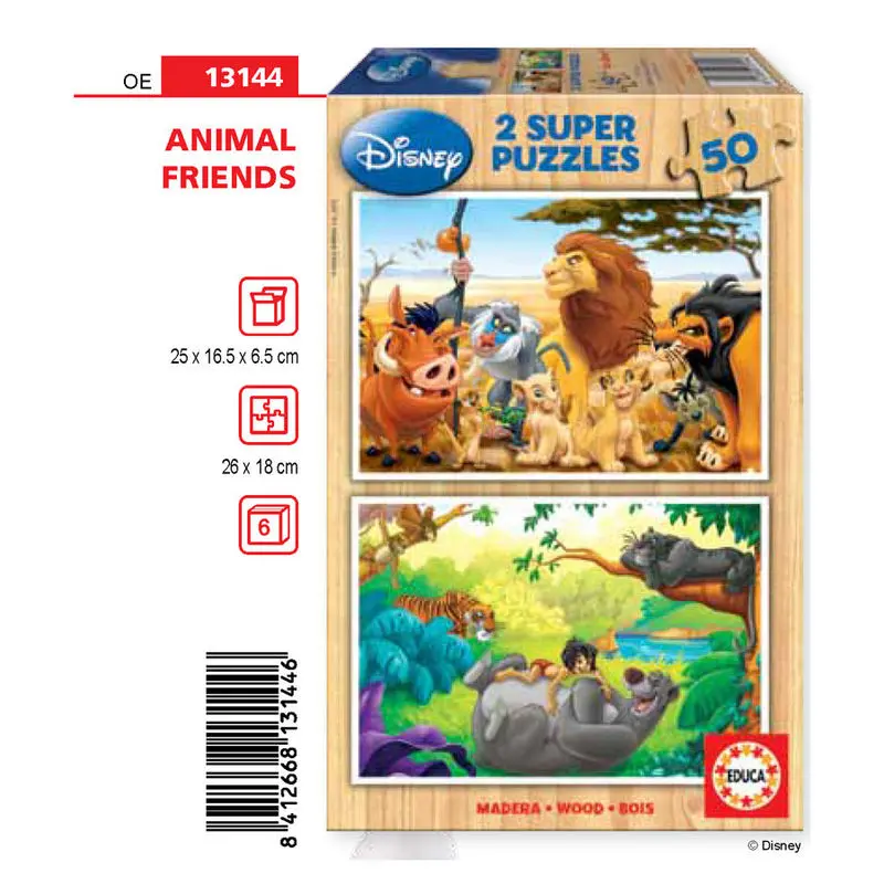 Disney Animal Friends The Lion King + The Jungle Book wooden puzzle 2x50pcs product photo