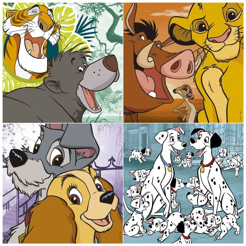 Disney Animals Lady and Trump + 101 Dalmatians + Lion King + Jungle Book Progressive puzzle 12-16-20-25pcs product photo