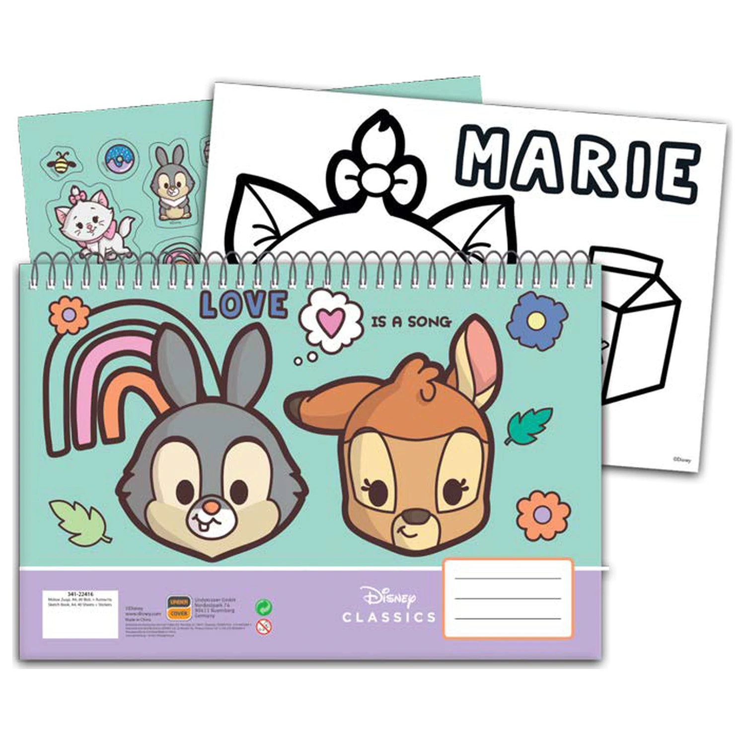 Disney Classics Love A/4 Spiral Sketchbook 40 Sheets with Stickers product photo