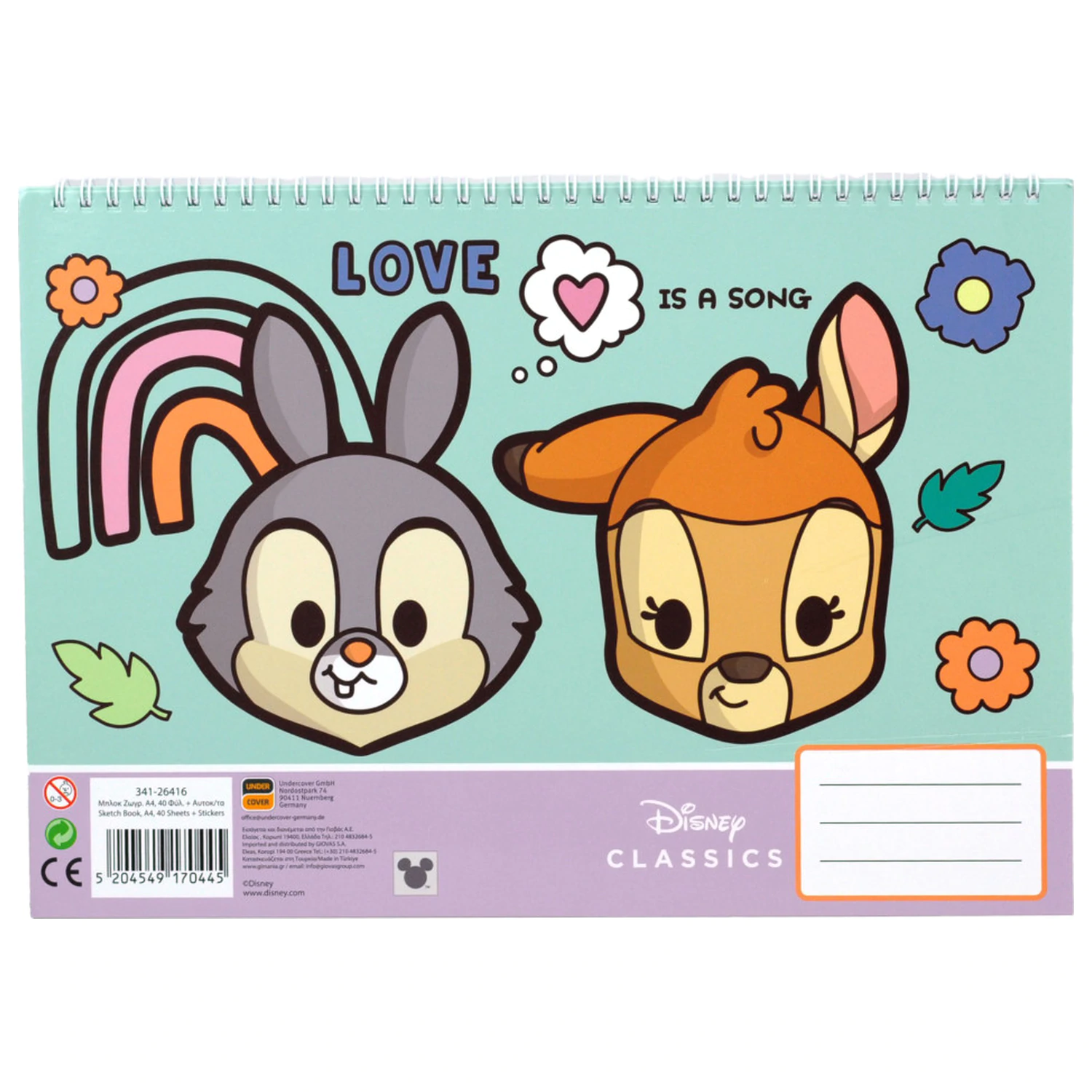 Disney Classics Love A/4 Spiral Sketchbook 40 Sheets with Stickers product photo