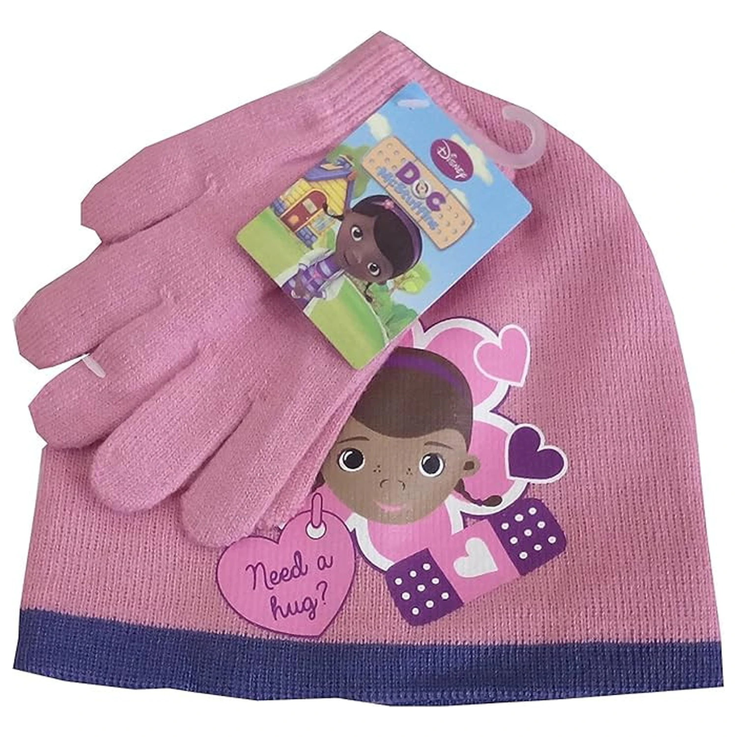 Disney Doc McStuffins Hug Pink Kids Hat + Gloves Set 52 cm product photo