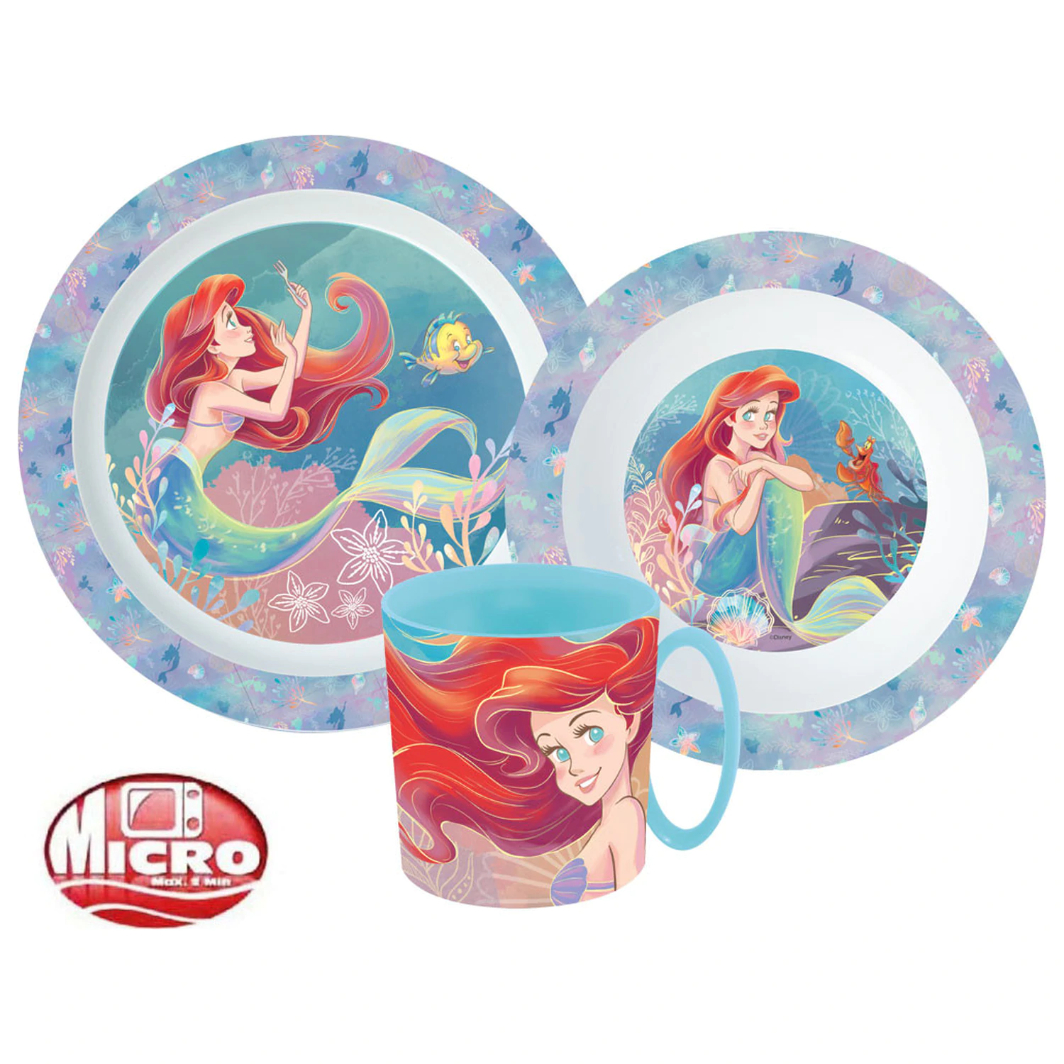 Disney Princess Ariel Dinnerware Set, Micro Plastic Set with Mug product photo