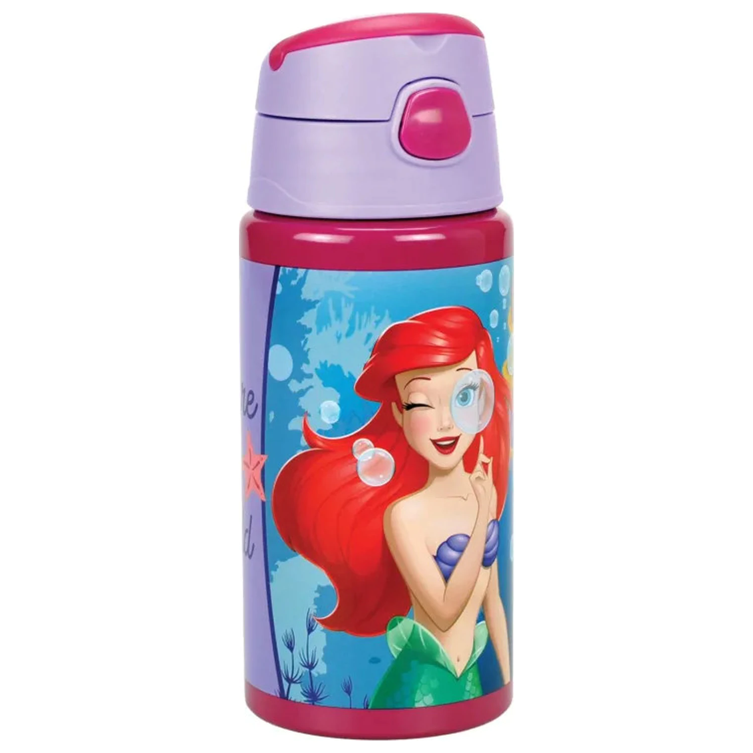Disney Princess Ariel Fairytale Aluminum Water Bottle with Straw and Hook 500 ml product photo
