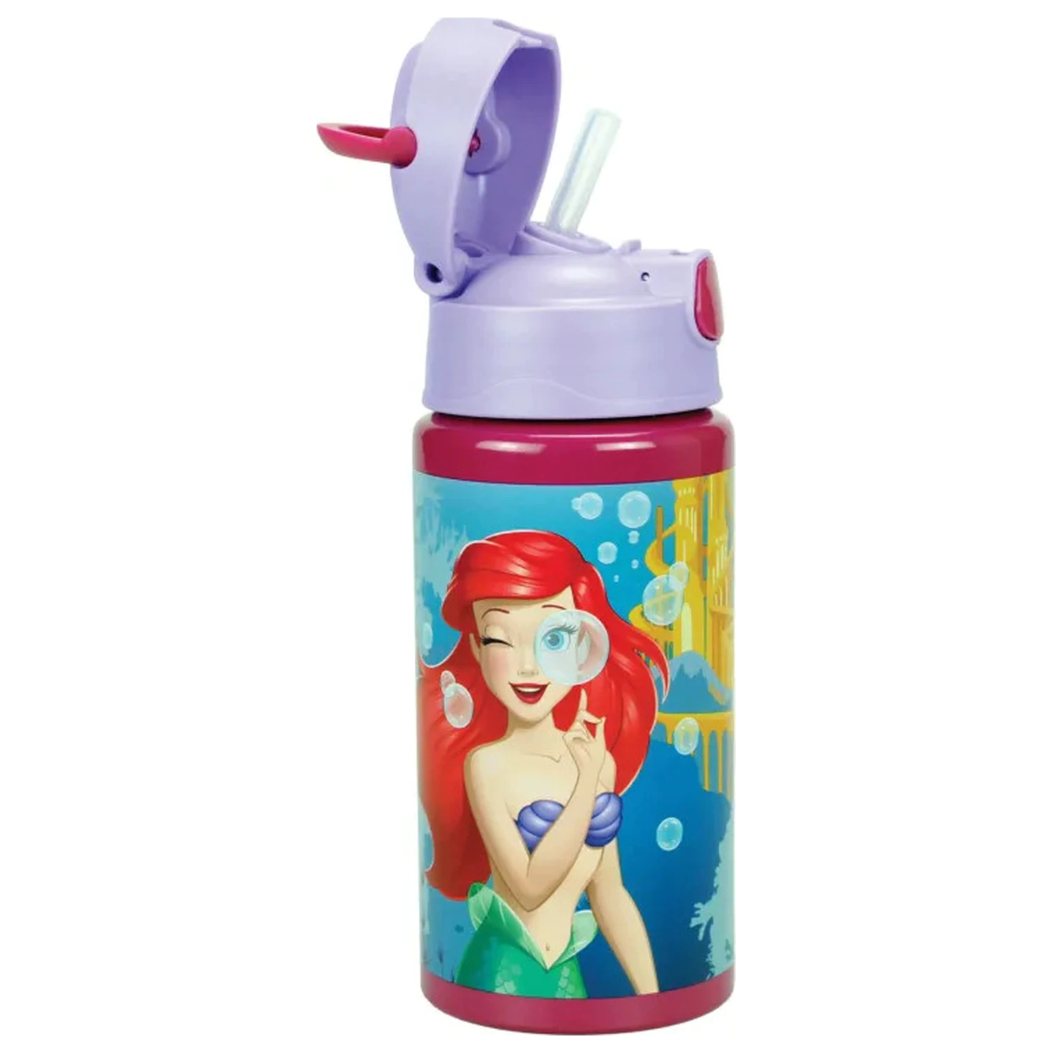 Disney Princess Ariel Fairytale Aluminum Water Bottle with Straw and Hook 500 ml product photo