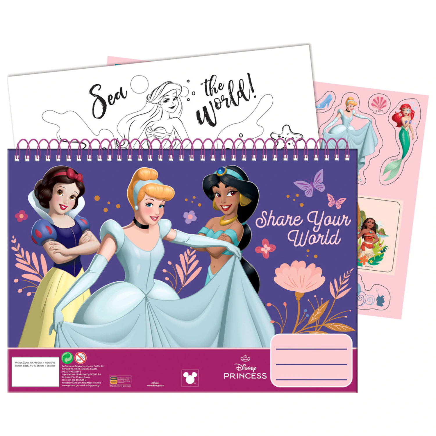 Disney Princess Your World A/4 Spiral Sketchbook 40 Sheets with Stickers product photo
