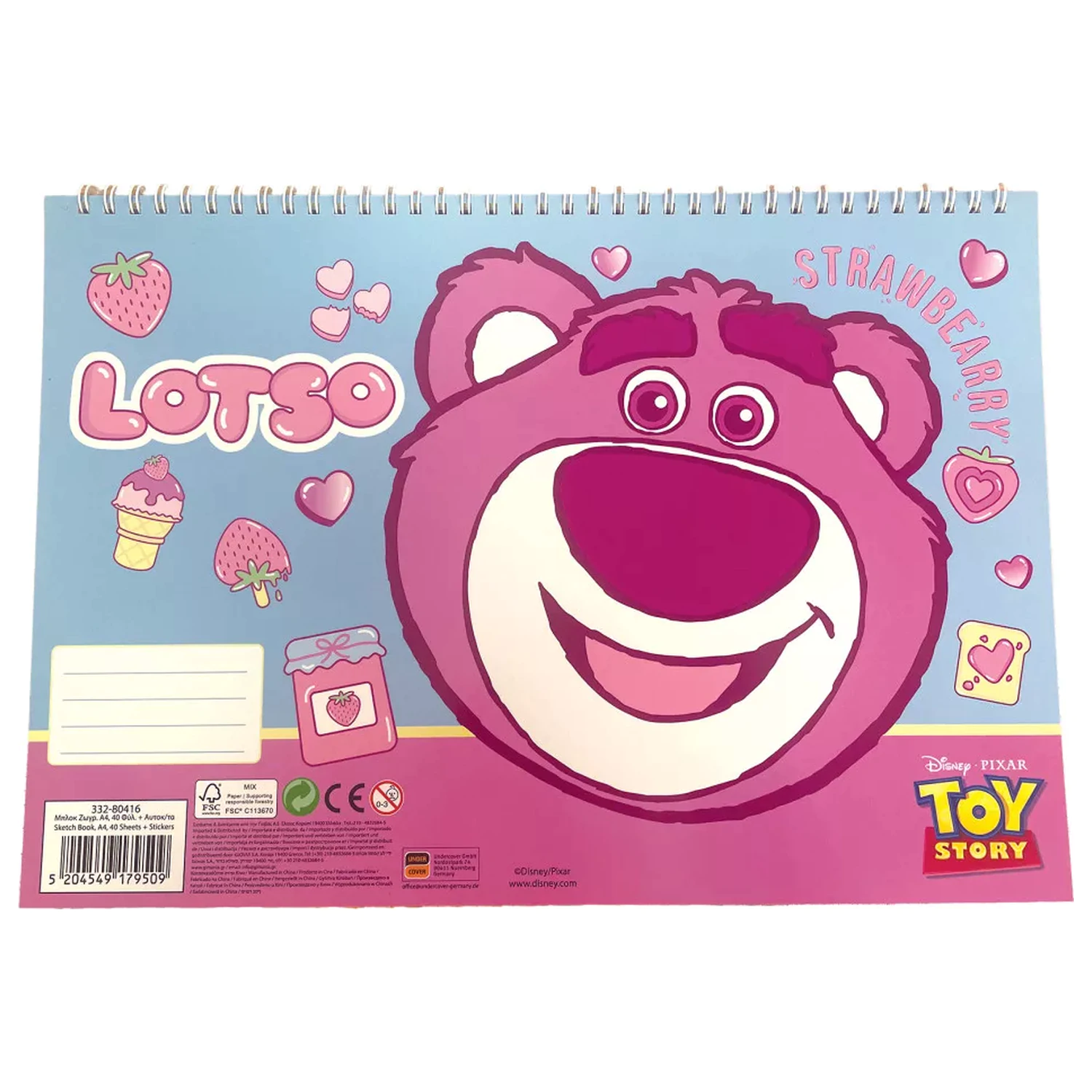 Disney Toy Story Lotso A4 Spiral Sketchbook 40 Sheets with Stickers product photo