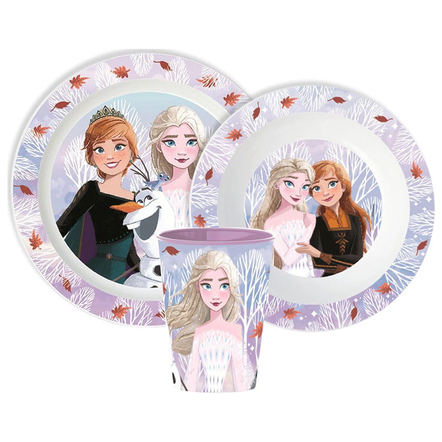 Disney Frozen Autumn Leaves Dinnerware Set, Micro Plastic Set, with Glass product photo