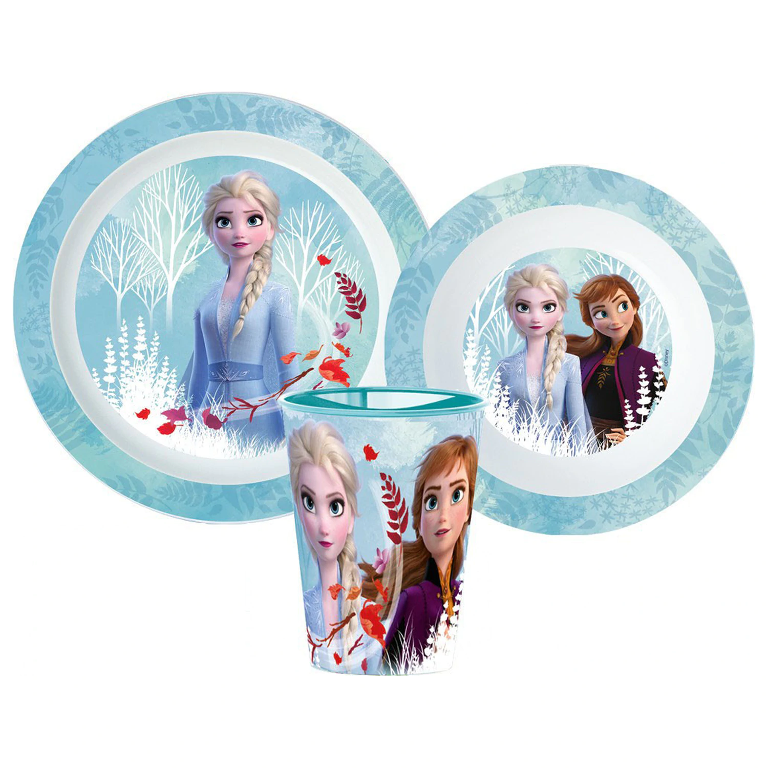 Disney Frozen Blue Forest Dinnerware Set, Micro Plastic Set, with 260 ml Glass product photo