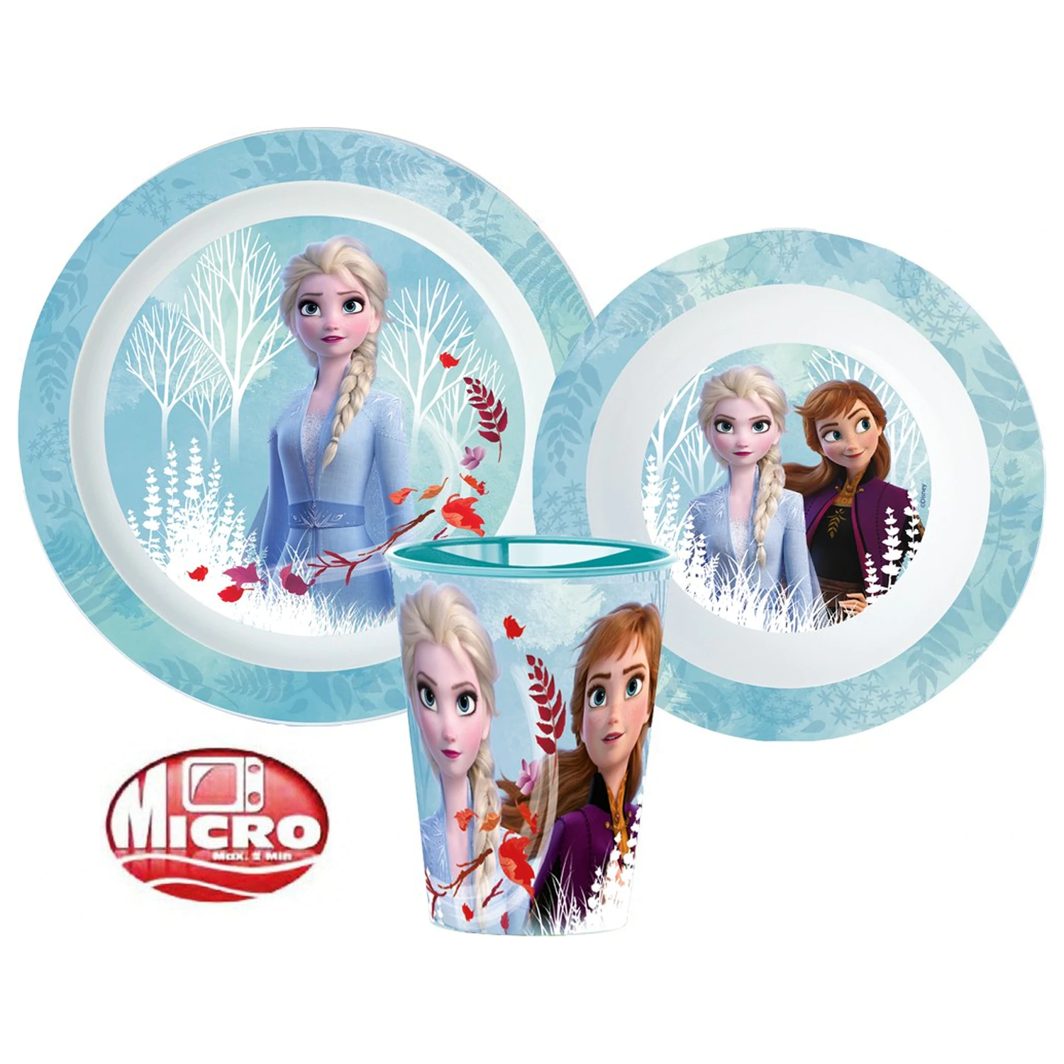 Disney Frozen Blue Forest Dinnerware Set, Micro Plastic Set, with 260 ml Glass product photo