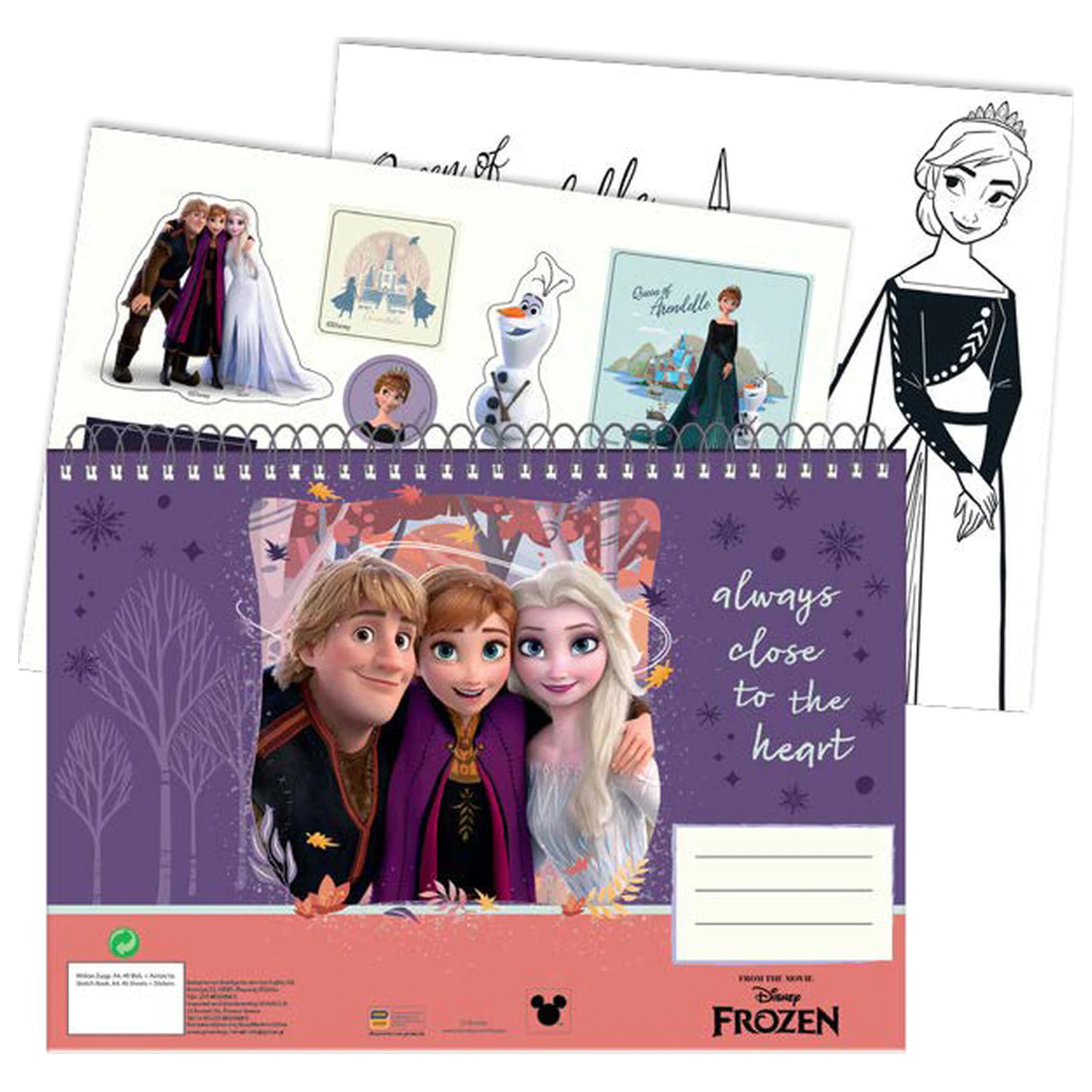 Disney Frozen Heart A/4 Spiral Sketchbook 40 Sheets with Stickers product photo