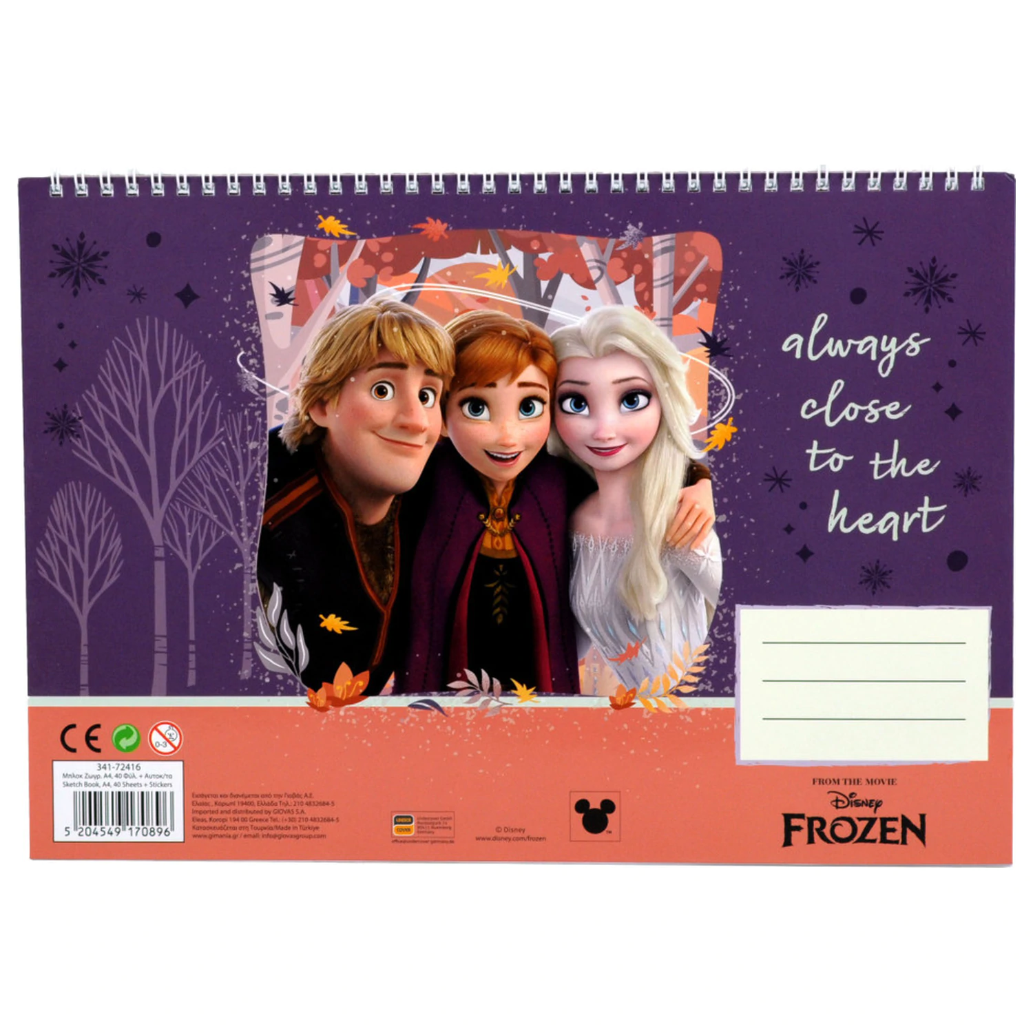 Disney Frozen Heart A/4 Spiral Sketchbook 40 Sheets with Stickers product photo