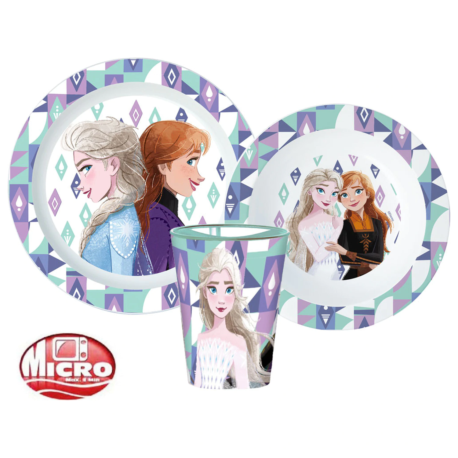 Disney Frozen Ice Magic Dinnerware Set, Micro Plastic Set, with 260 ml Glass product photo