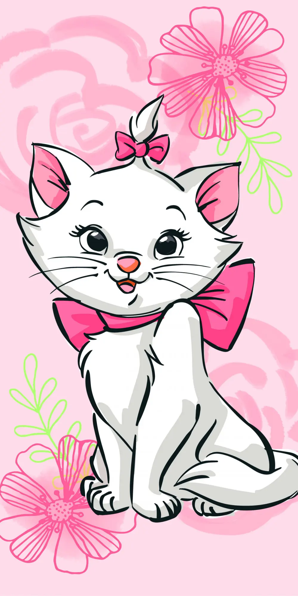 Disney Marie Cat Bath Towel, Beach Towel Pink Flower 70*140cm product photo