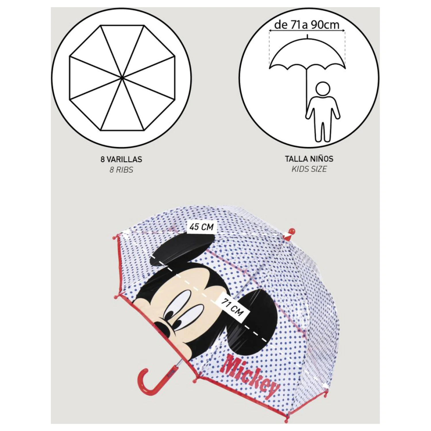 Disney Mickey Blue Dots Kids Clear Umbrella product photo