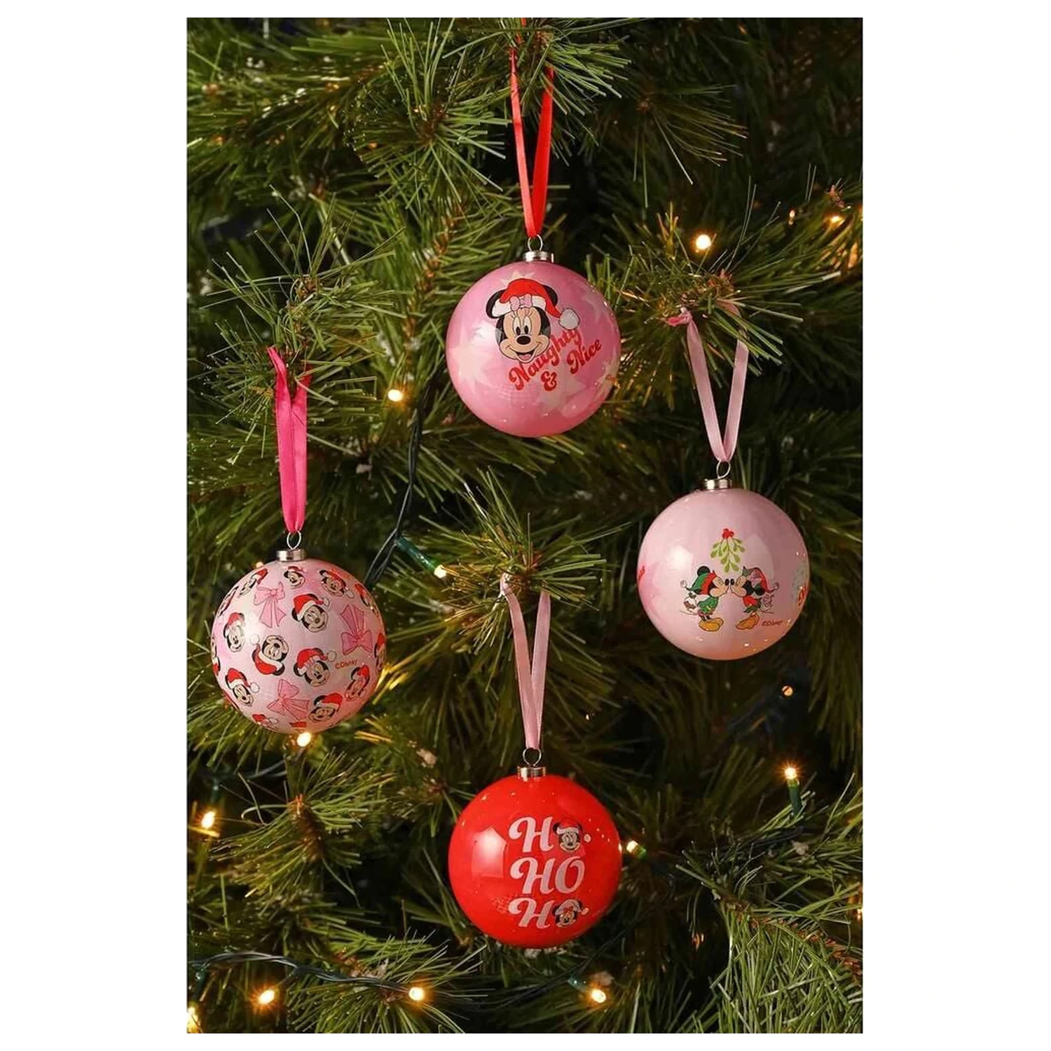 Disney Mickey & Minnie Set of 4 Christmas baubles product photo