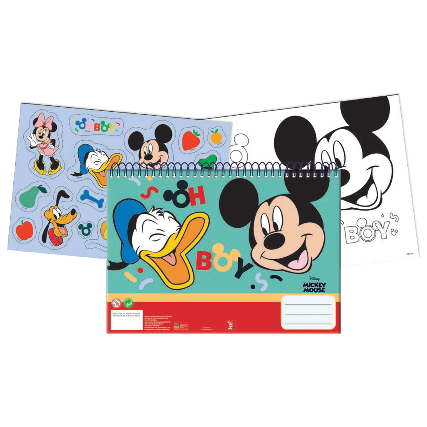Disney Mickey Oh Boy A/4 Spiral Sketchbook 40 Sheets with Stickers product photo