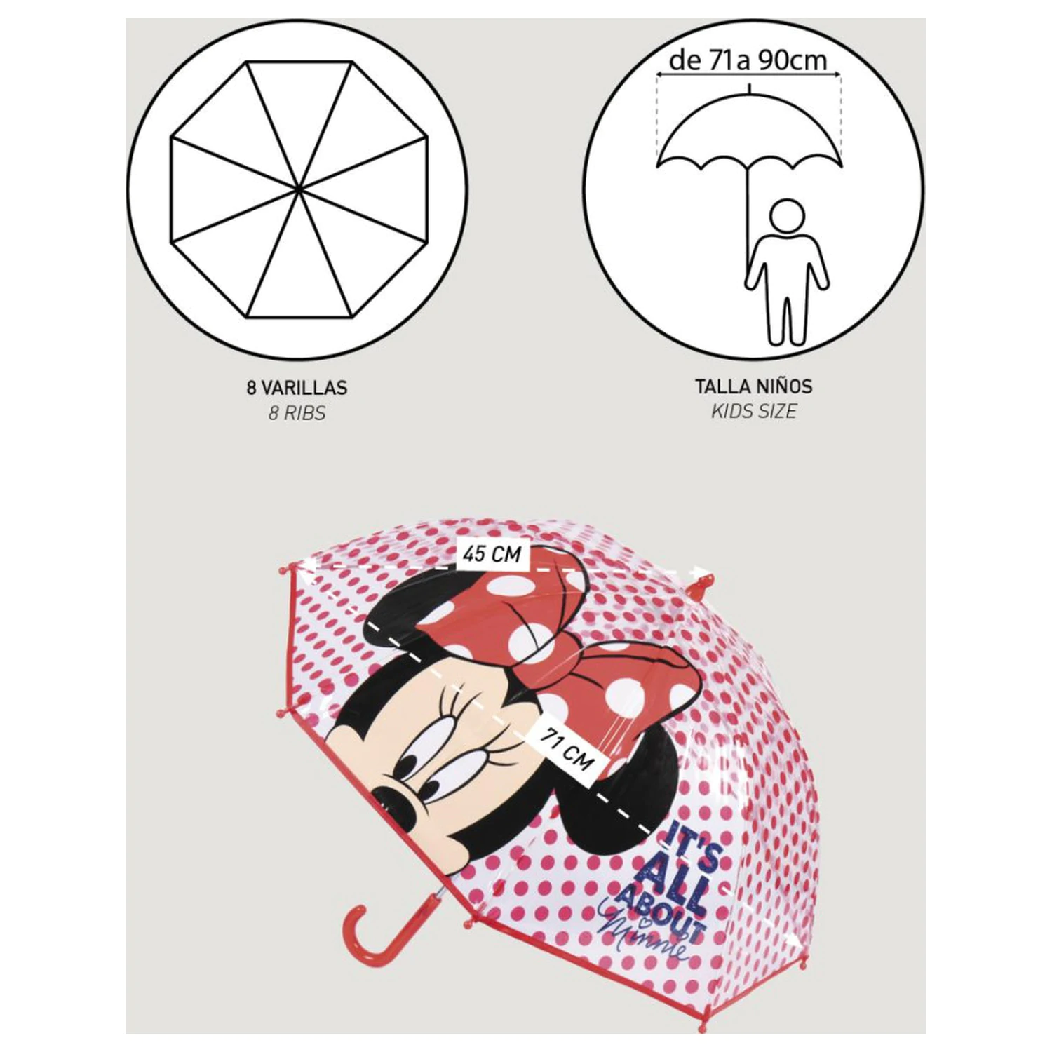 Disney Minnie Dots kids transparent umbrella Ø71 cm product photo