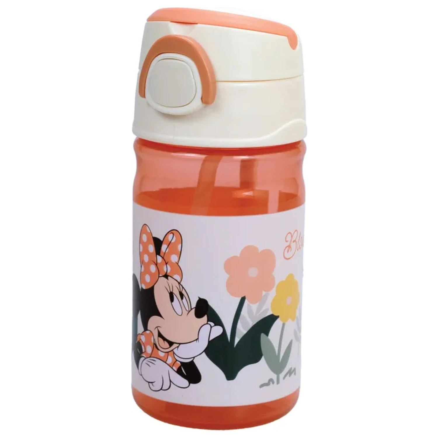 Disney Minnie Floral Plastic Straw Water Bottle with Lanyard 350 ml product photo