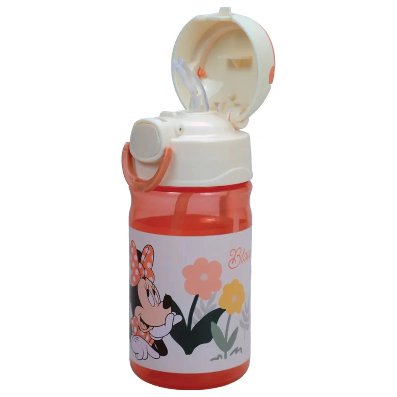 Disney Minnie Floral Plastic Straw Water Bottle with Lanyard 350 ml product photo