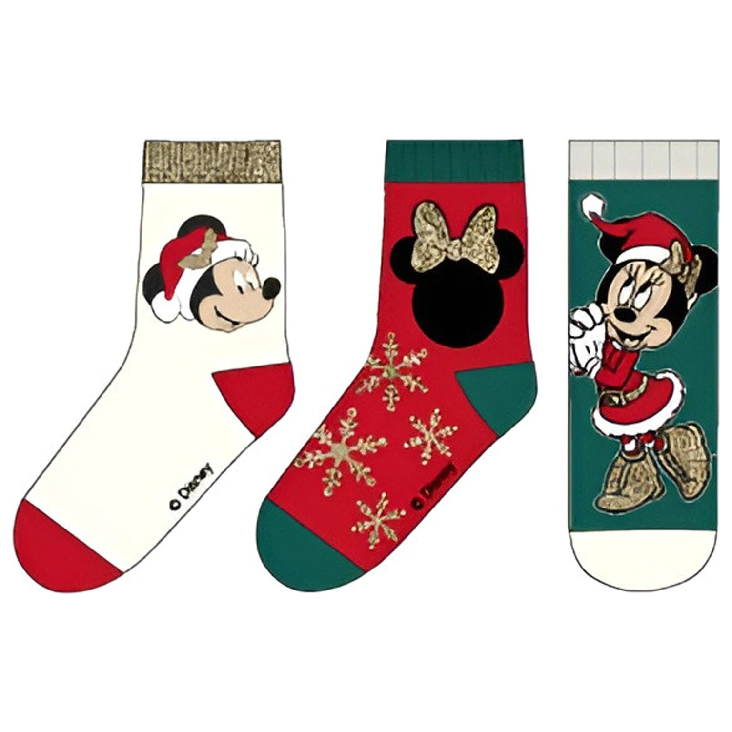 Disney Minnie Snow Green Christmas Children's Socks 31/34 product photo