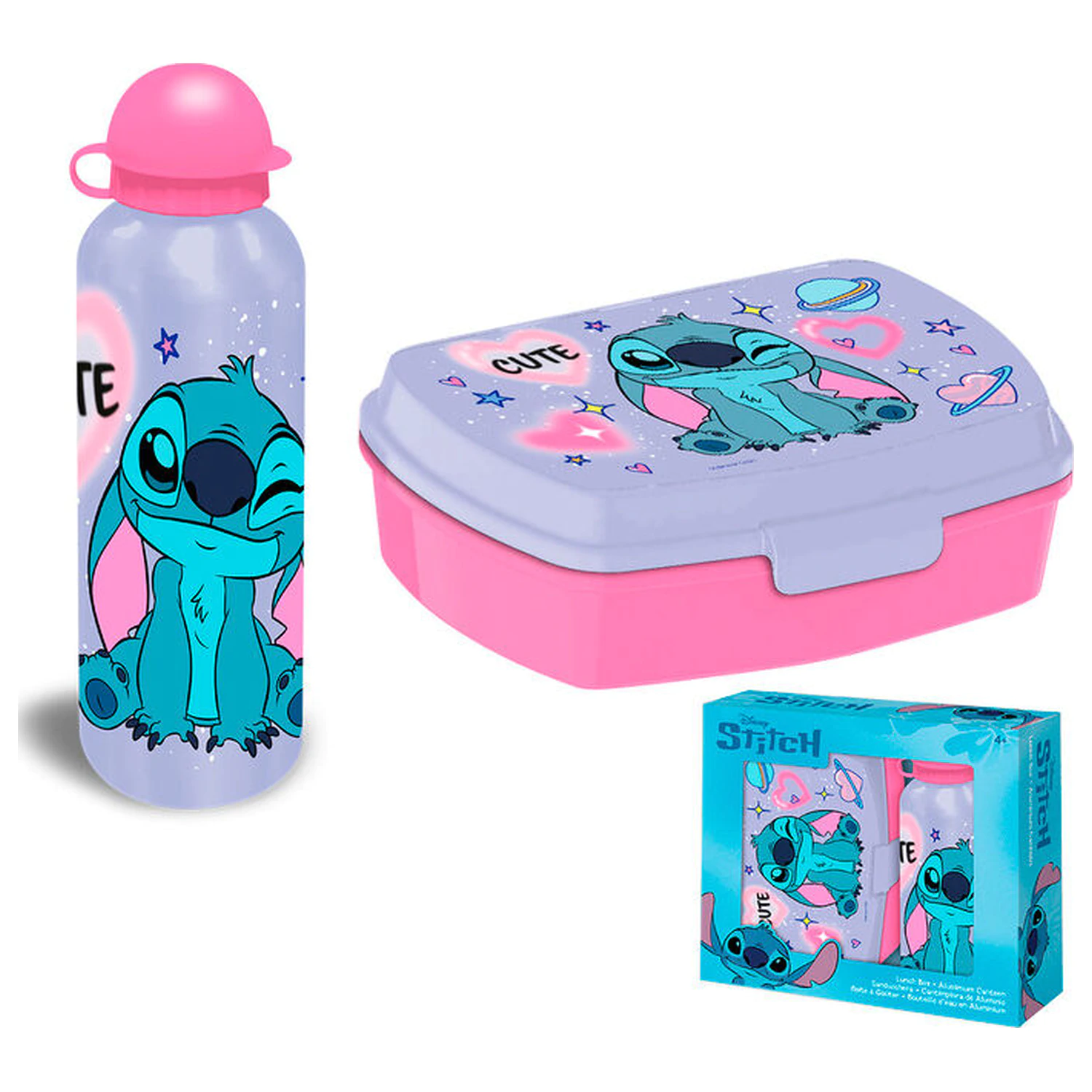 Disney Stitch aluminium bottle + lunch box product photo