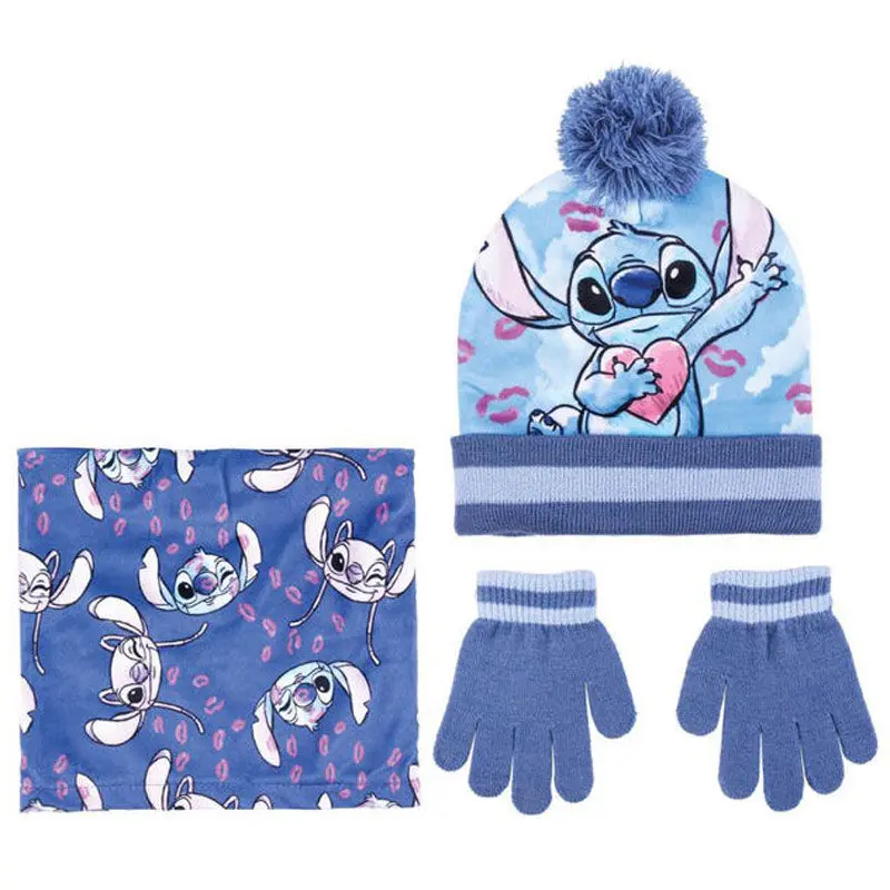 Disney Stitch Kids winter set snood hat gloves product photo