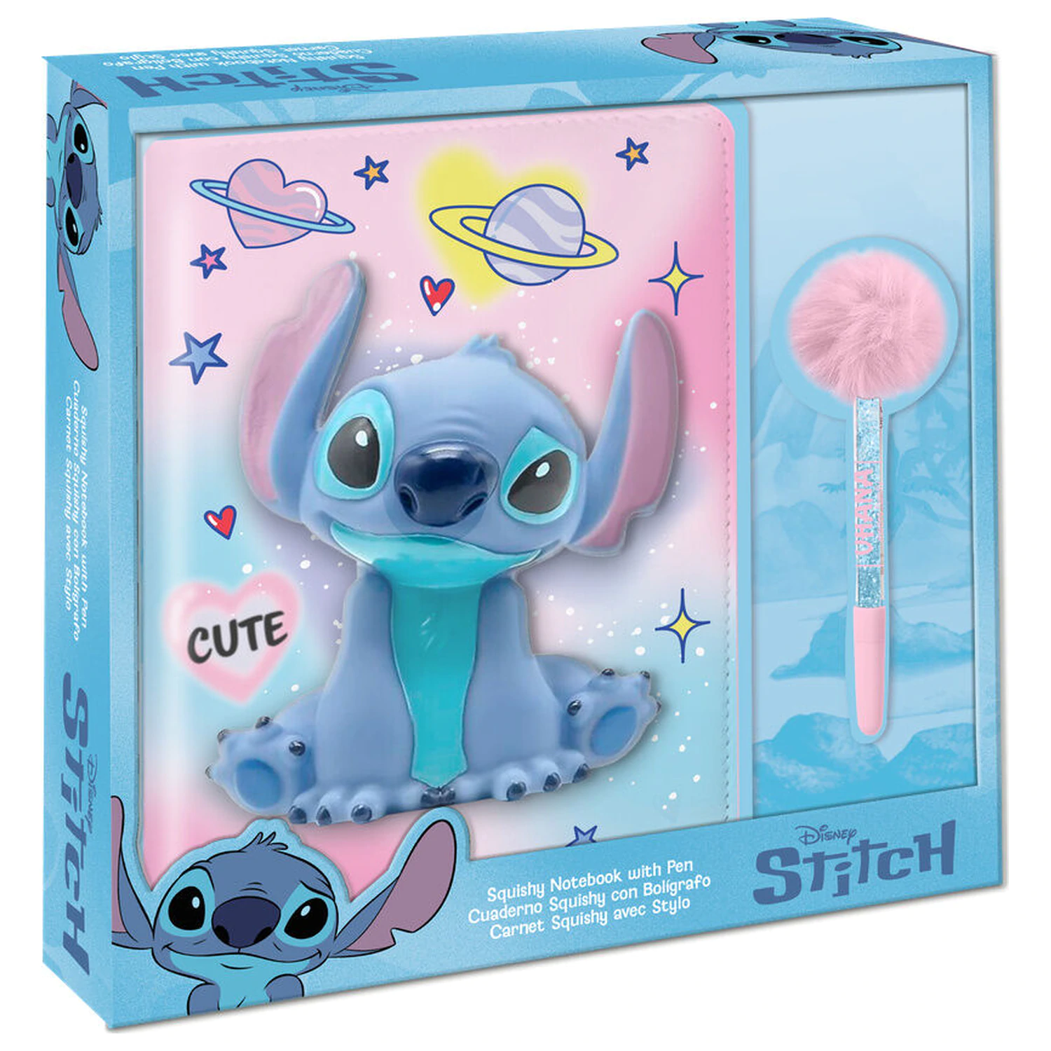 Disney Stitch Squshy notebook + pompom pen product photo