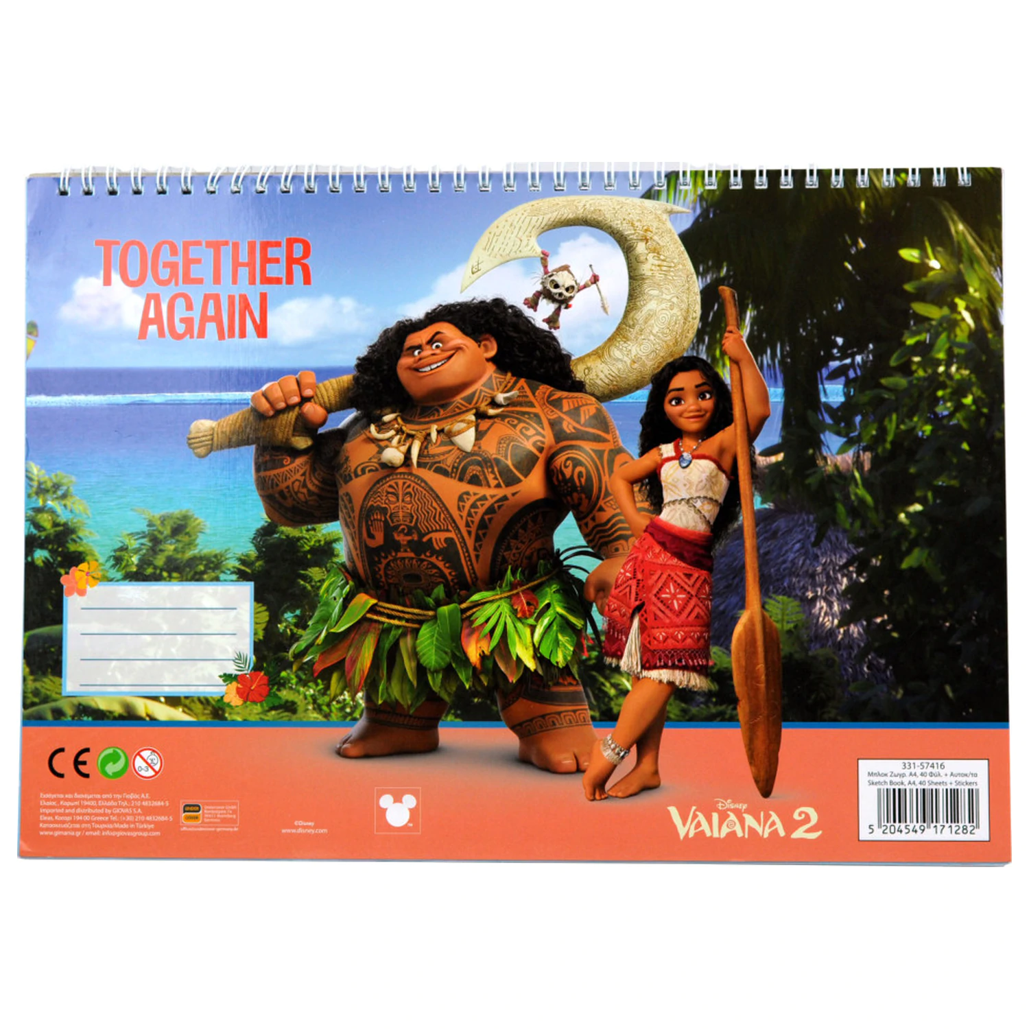 Disney Moana Together Again A/4 Spiral Sketchbook 40 Sheets with Stickers product photo