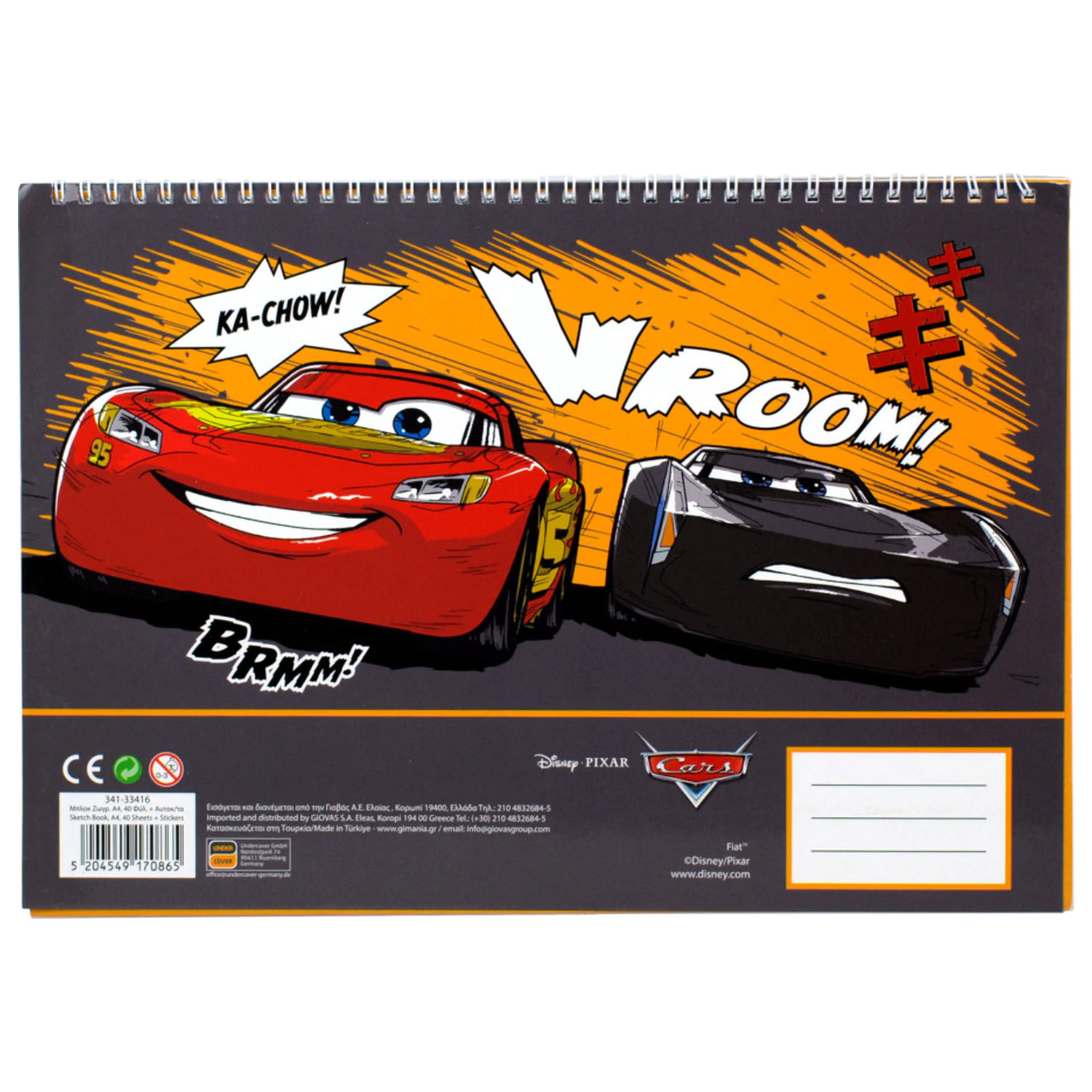 Disney Cars Vroom A/4 Spiral Sketchbook 40 Sheets with Stickers product photo