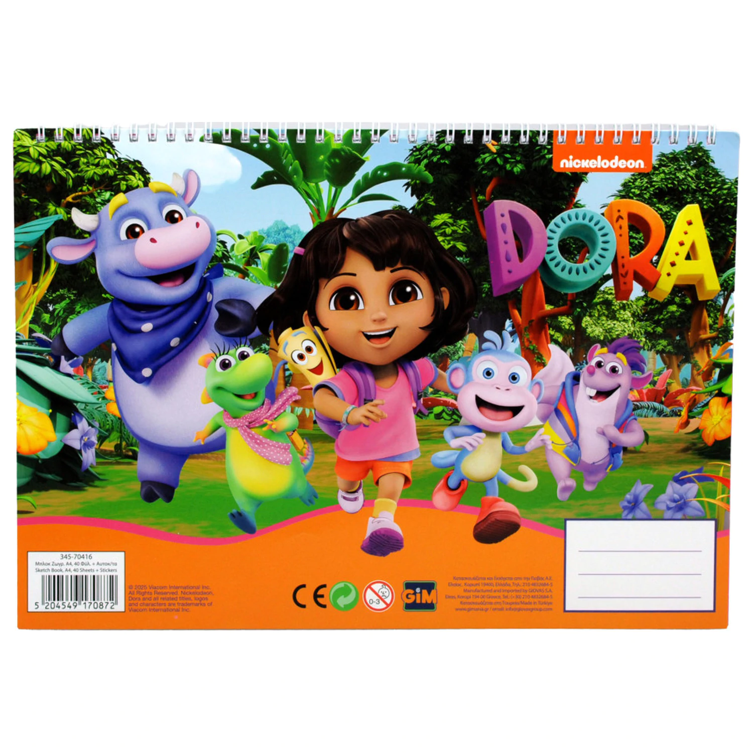 Dora the Explorer Jungle A/4 Spiral Sketchbook with 40 Stickers product photo