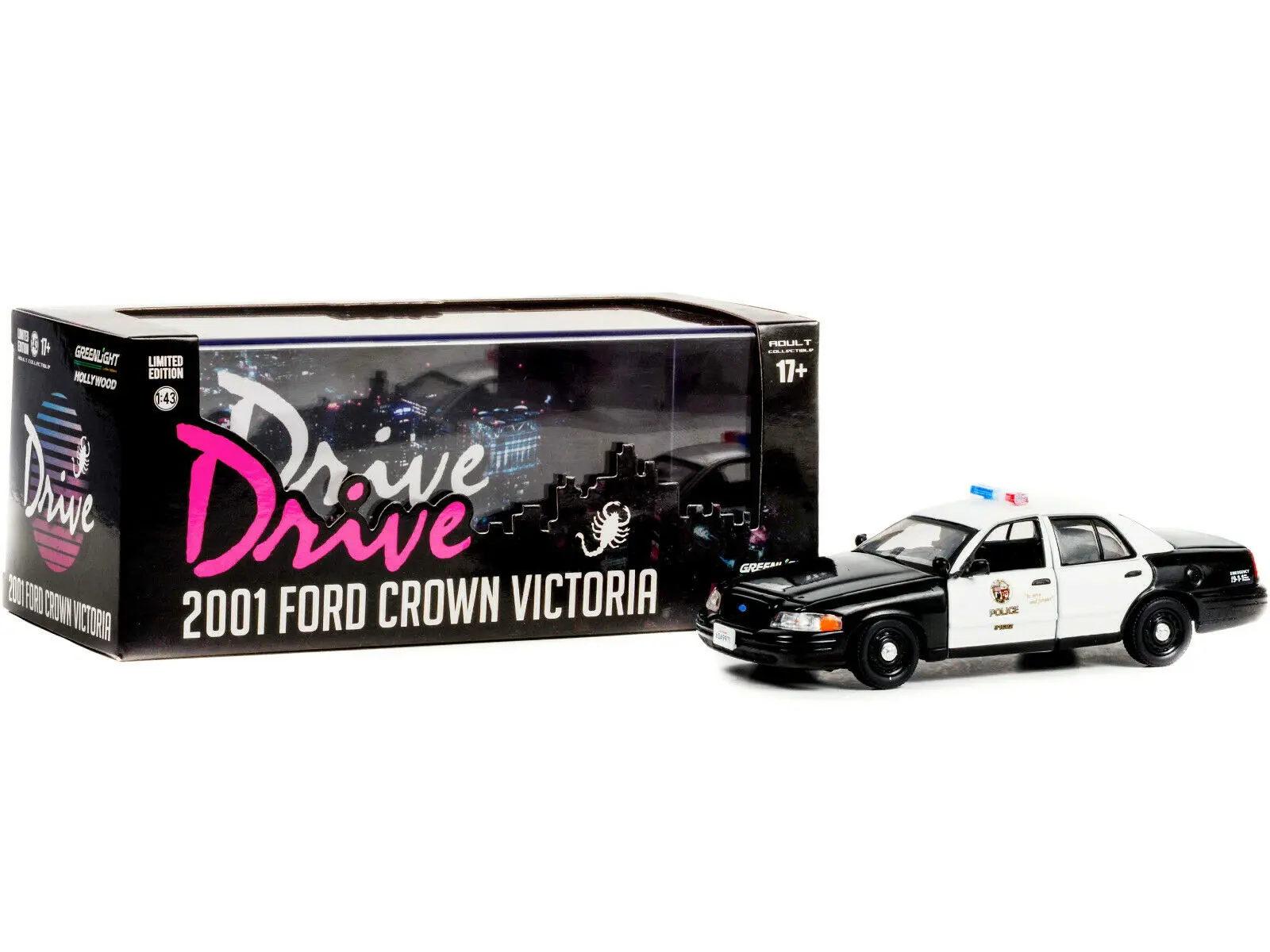 Drive (2011) Diecast Model 1/43 2001 Ford Crown Victoria Police Interceptor LAPD product photo