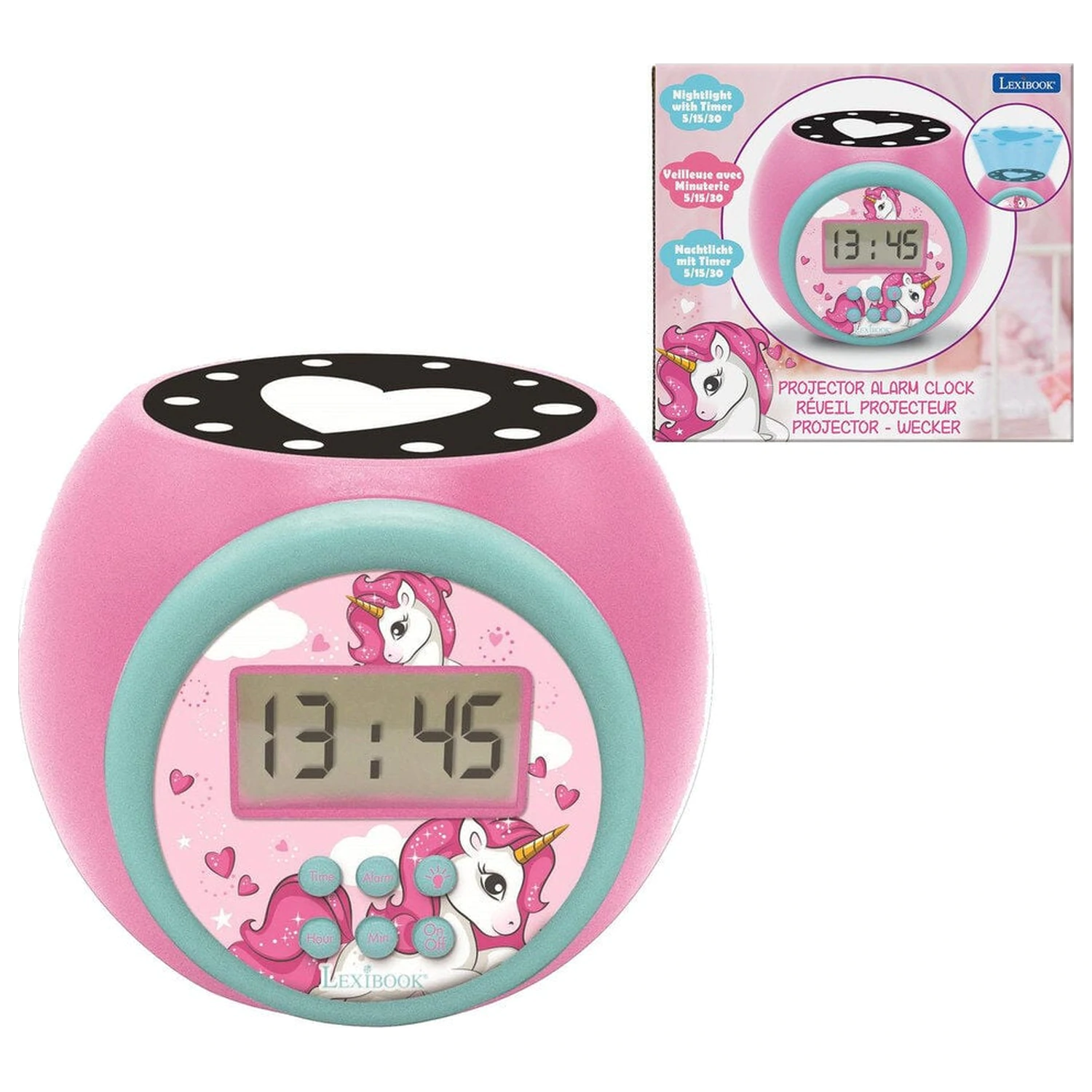 Unicorn projector alarm clock product photo