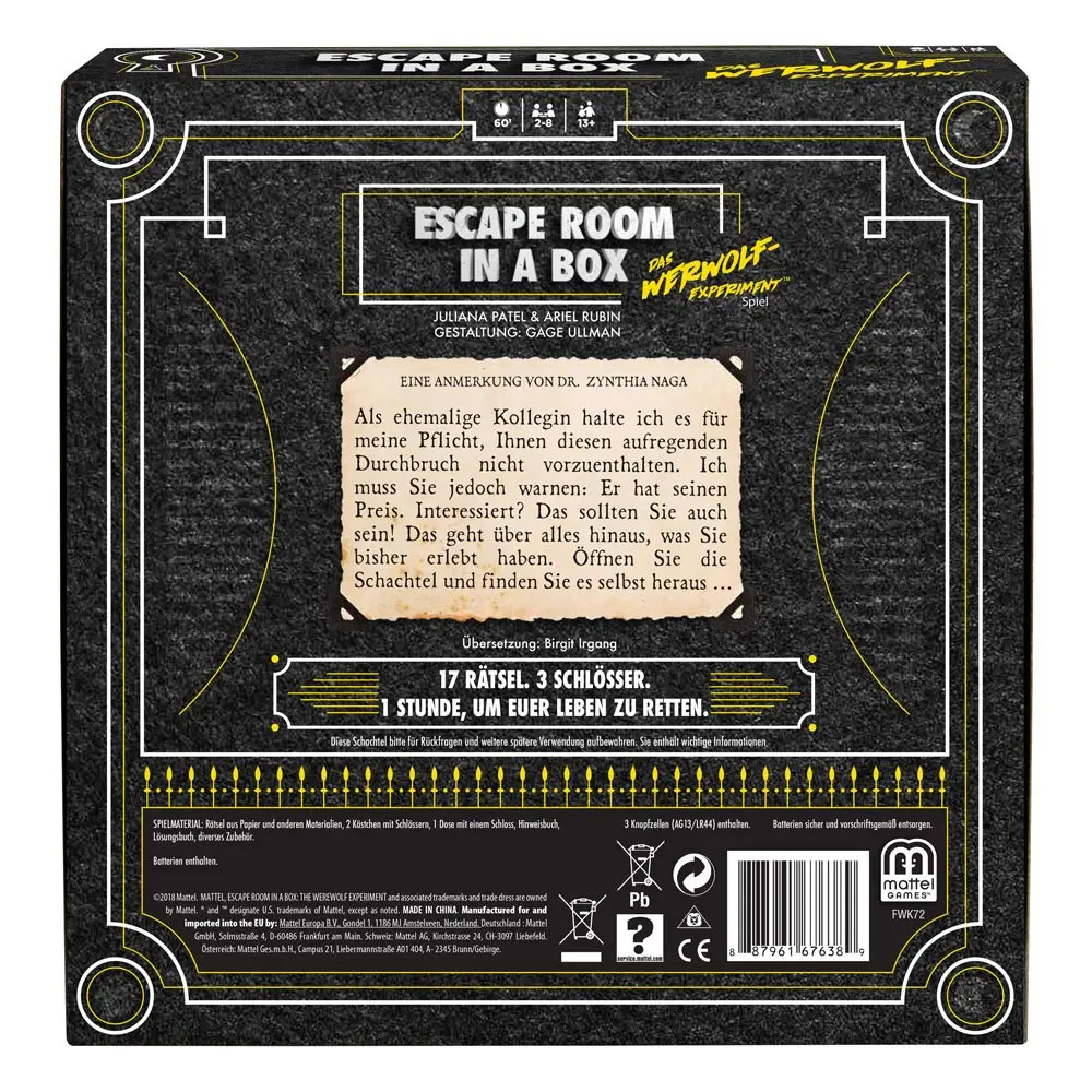 Escape Room in a Box Boardgame Das Werwolf-Experiment *German Version* product photo