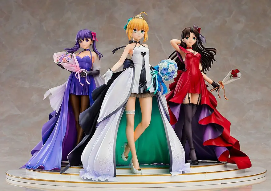 Fate/Stay Night PVC Statues 1/7 Saber, Rin Tohsaka and Sakura Matou 15th Celebration Dress Ver. product photo