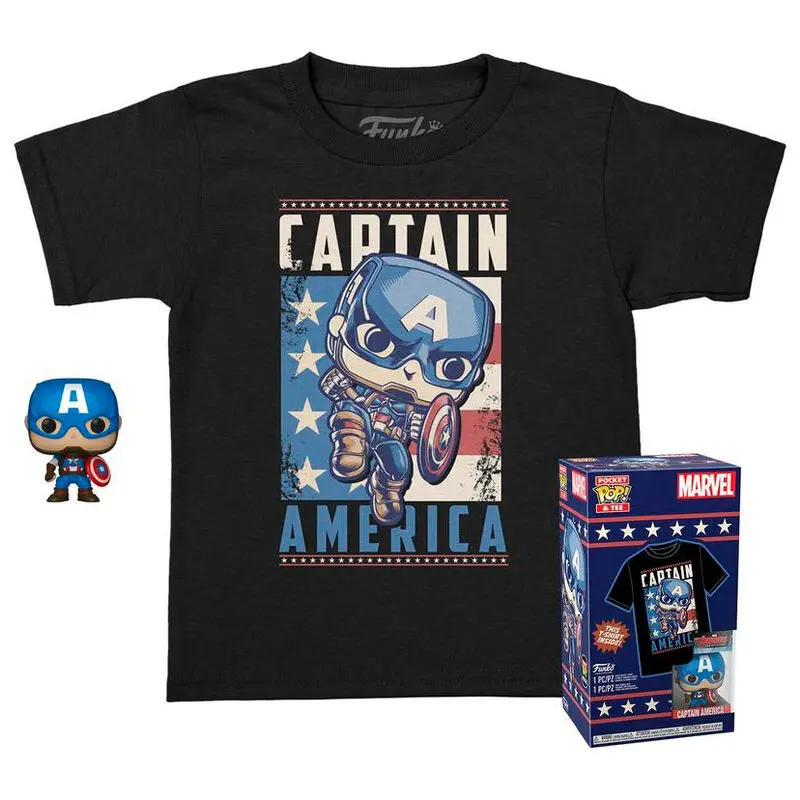 Funko POP &amp; Tee Captain America children's t-shirt and Pocket POP figure package product photo