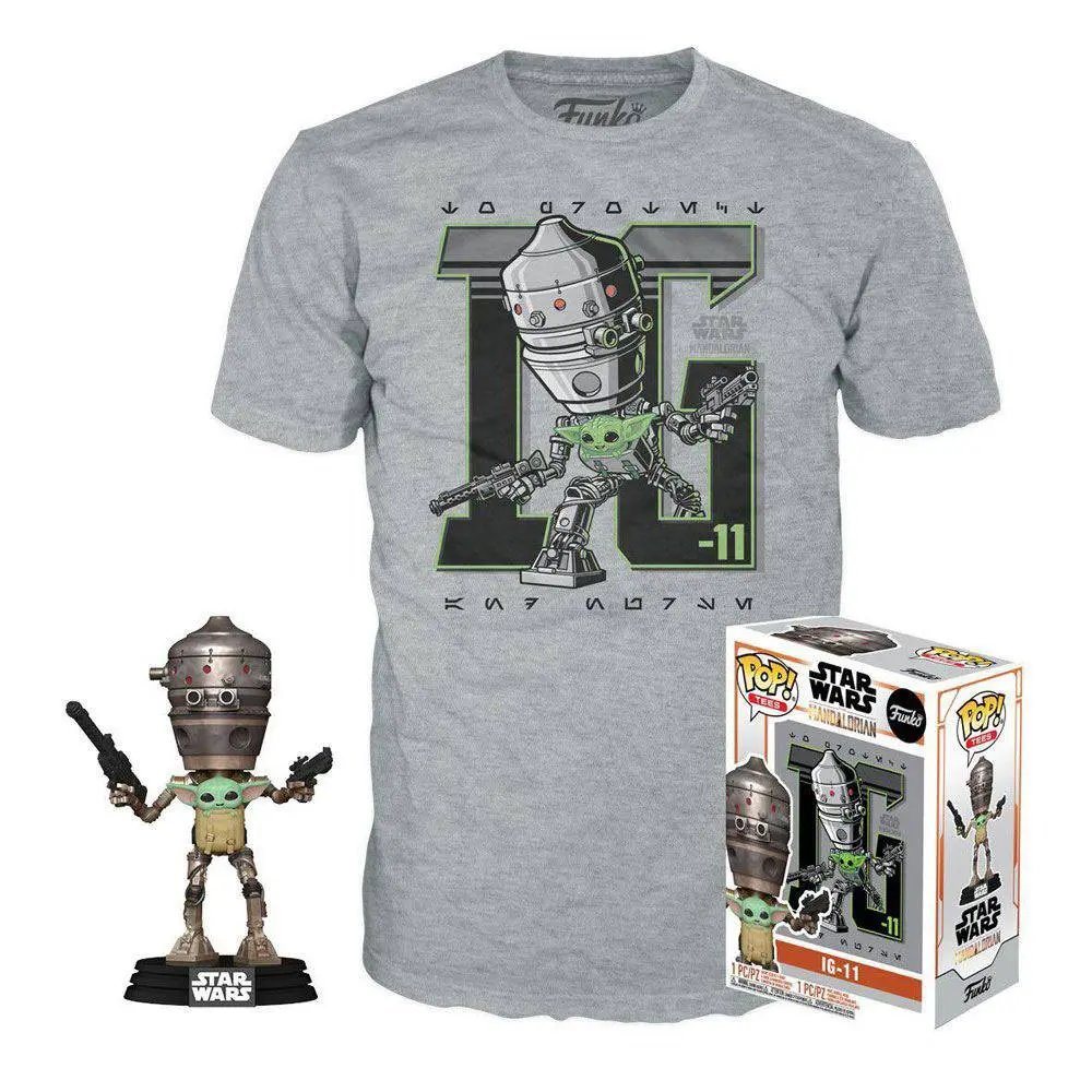 Funko POP! figure & tee box Star Wars The Mandalorian IG-11 with the Child termékfotó