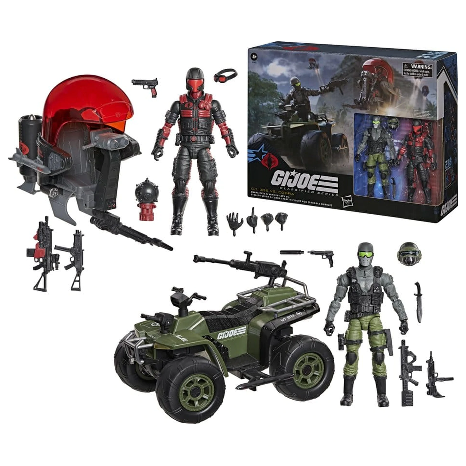G.I. Joe Classified Series Action Figure & Vehicle Set Snake Eyes & Varmint ATV vs. Stealth Viper & Cobra Stealth Flight Pod (Trubble Bubble) 15 cm product photo