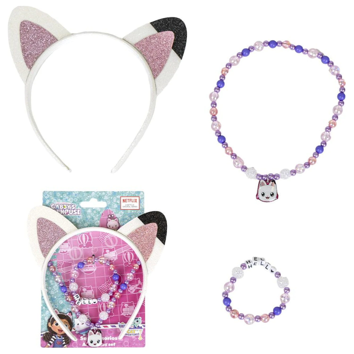 Gabi's Dollhouse Cat Ears Jewelry and Headband Set product photo