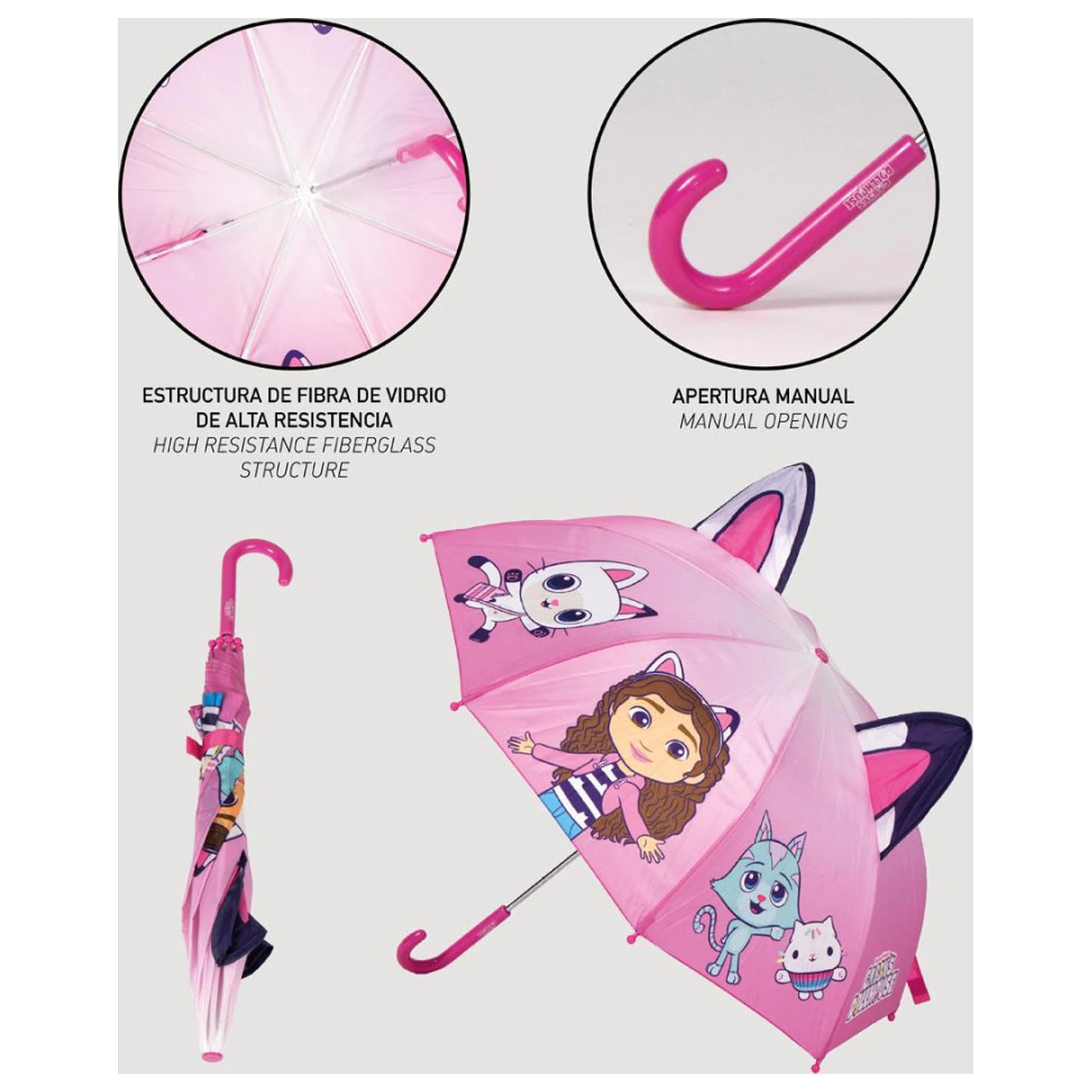 Gabi Dollhouse Pink Kids Umbrella with Ears Ø71 cm product photo