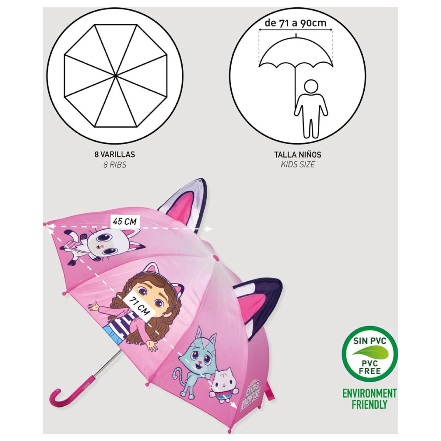 Gabi Dollhouse Pink Kids Umbrella with Ears Ø71 cm product photo