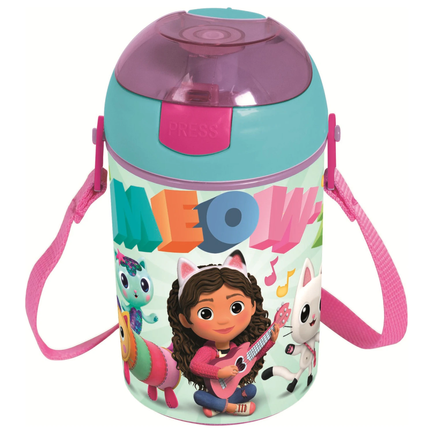 Gabi's Dollhouse Wonderland Plastic Straw Bottle with Hanger 450 ml product photo