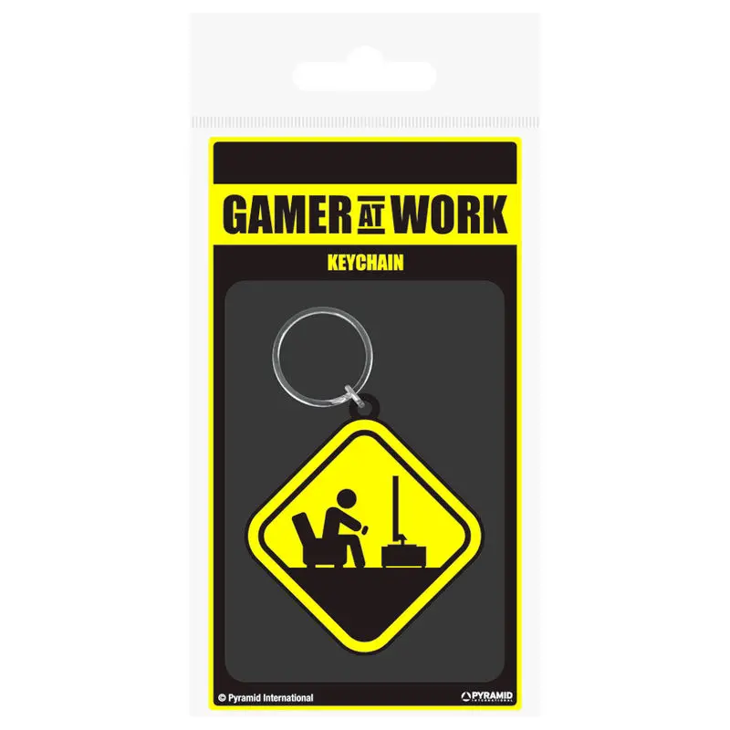 Gamer At Work Rubber Keychain Caution Sign 6 cm product photo