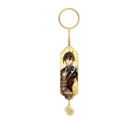 Genshin Impact Character Drawing Card Metal Keychain Zhongli product photo