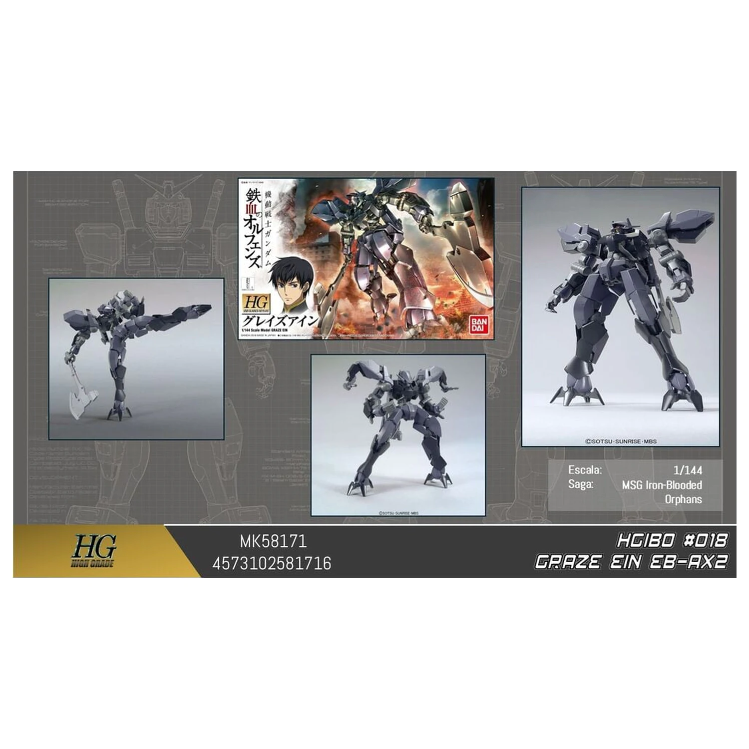 Gundam Iron-Blooded Orphans EB-AX2 Graze Ein Mobile Suit Model Kit HG 1/144 product photo
