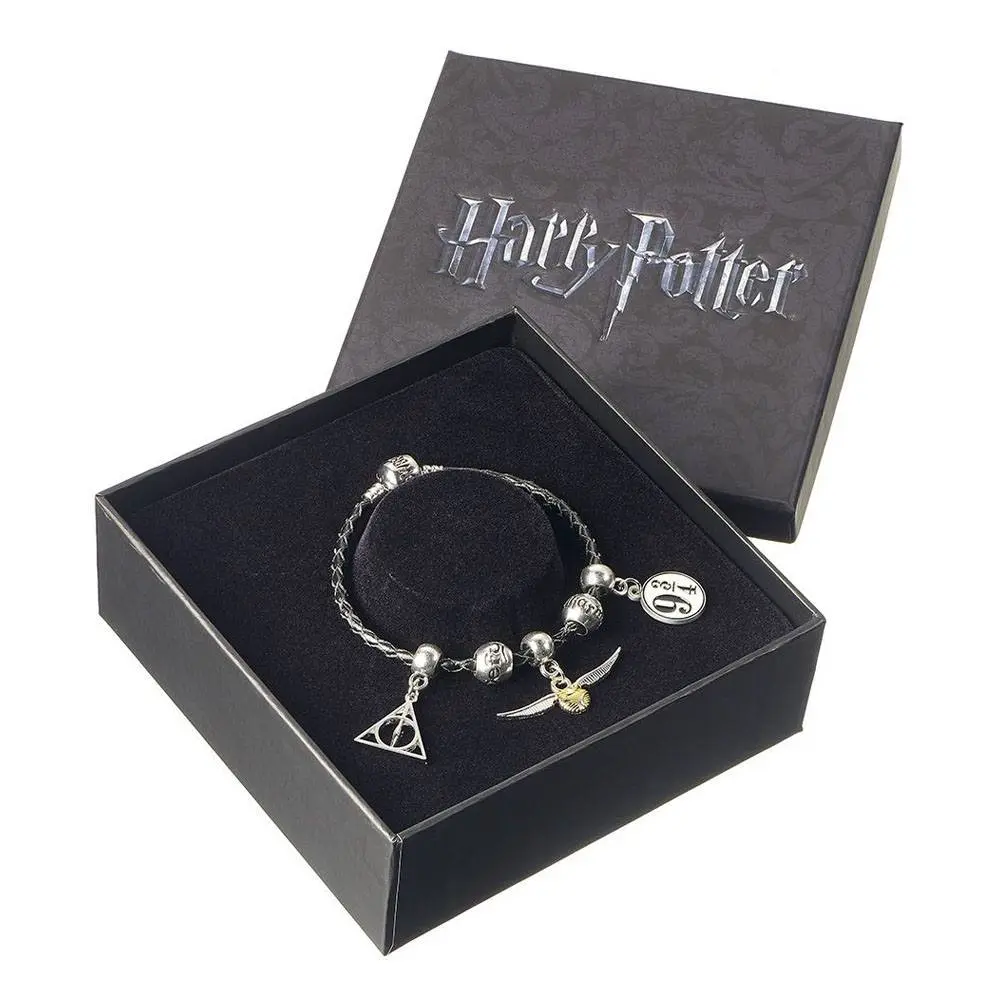 Harry Potter Leather Bracelet Charm Set Deathly Hallows/Snitch/Platform 9 3/4/2 Spellbeads product photo