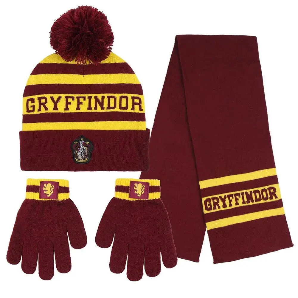 Harry Potter Gryffindor winter set scarf hat gloves product photo