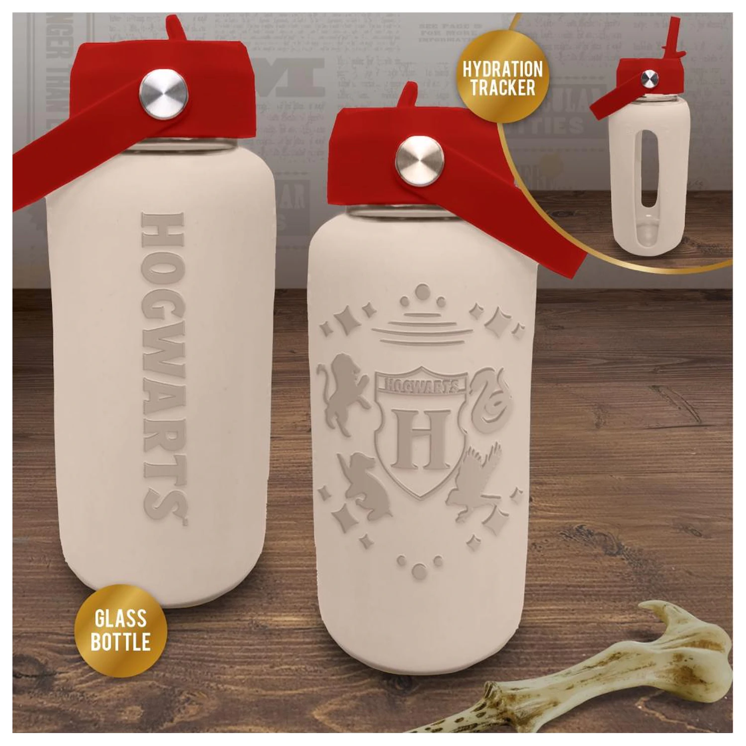Harry Potter Hogwarts Glass Water Bottle with Silicon Sleeve 800ml product photo